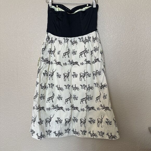 Postmark Conifer Herd Dress 4 Womens Strapless Black Deer Print Anthropologie - Picture 6 of 9